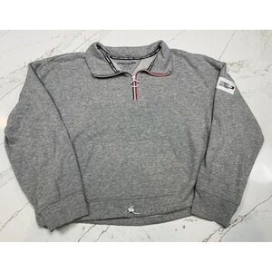 TOMMY HILFIGER Woman's 1/4 Zip Crop Sweatshirt Gray - Size‎ XL